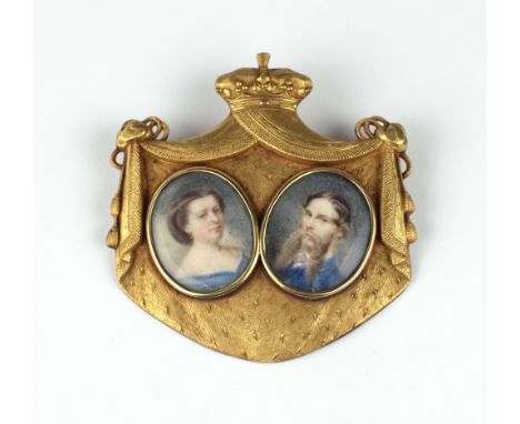 19th Century French SchoolMiniatures: An attractive ormolu framed double portrait miniature of the Duke and Duchess de Stacpo