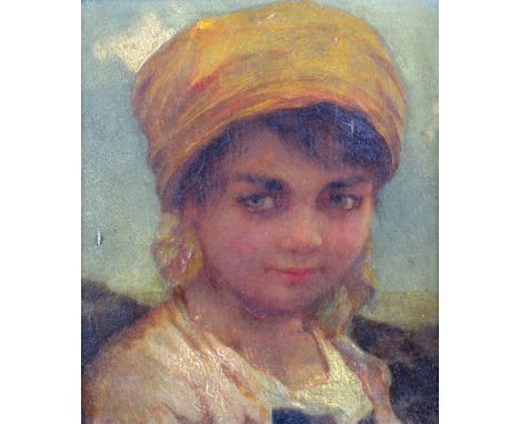 Otto Brandt (German 1828 - c.1890)"Una Furbetta" (A Mischievous Girl) O.O.C., manuscript note on reverse, signed Otto Brandt,