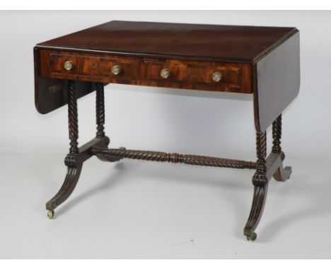 A fine quality Irish (possibly Cork) Nelson period rosewood Sofa Table, with crossbanded top and D end flaps over a frieze wi