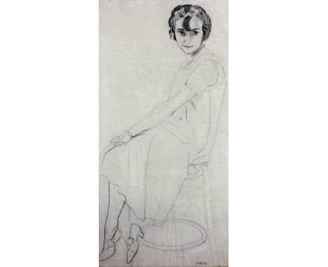 Sean Keating (PPRHA HRA HRSA) 1889 - 1977"Portrait of Claire Liddy, depicting young girl in elegant attire seated on a stool,