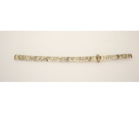 A 19th Century Japanese Samurai Sword, with profusely carved ivory scabbard and handle depicting various figures, approx. 84c