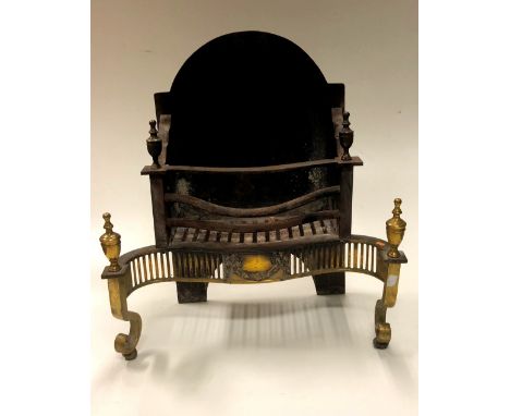 A Georgian style Fire Grate, a log Carrier Basket with bird handle and a brass Umbrella Stand. As a lot, w.a.f.(3)