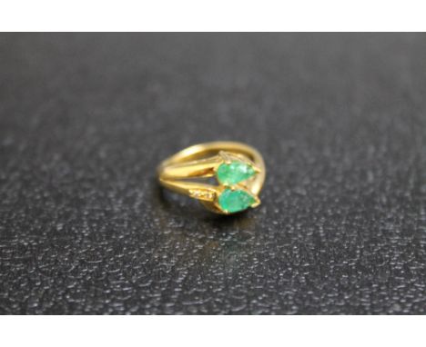A 14K YELLOW METAL EMERALD AND DIAMOND RING, approx weight 4g, ring size K 1/2