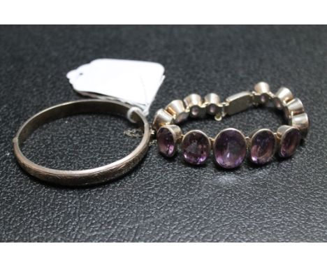 A 925 SILVER BRACELET, together with a small hallmarked silver bangle (2)