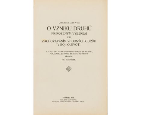 Darwin (Charles) O Vzniku Druhu, first Czech edition of 'On the Origin of Species', folding plate, later cloth, extremities v