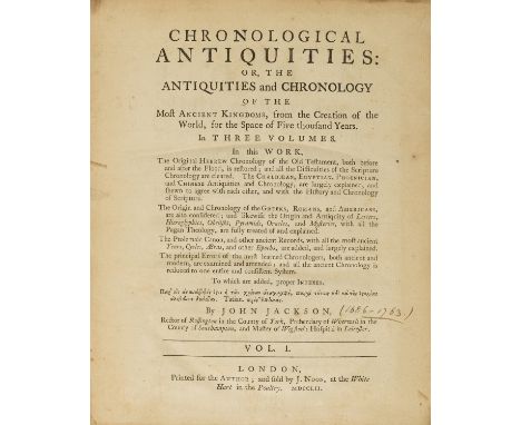 Jackson (John) Chronological Antiquities, 3 vol., first edition, list of subscribers, Advertisement leaf at end of vol.1, bro