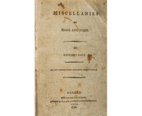 NO RESERVE Johnson &amp; Addison.- Gale (Gustavus) Miscellanies in prose and verse, first and only edition, list of subscribe