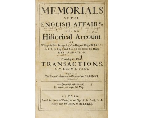 Robert Mylne's copy.- Whitlocke (Sir Bulstrode) Memorials of the English affairs: or, An historical account of what passed fr