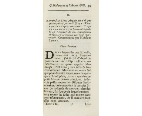 Locke, Boyle &amp; Newton.- Bibliotheque Universelle et Historique, vol.2 and 8 only, the first with Locke's review of Robert