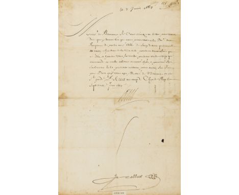 Louis XIV (King of France, 1638-1715) Warrant letter signed "Louis" for the Duc de Pomponne to be admitted to the Bastille to