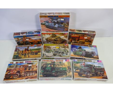 Science Treasury - Ten boxed 1:72 scale military vehicle plastic model kits. Lot includes ##06 Armoured Car Daimler Mk II, #1