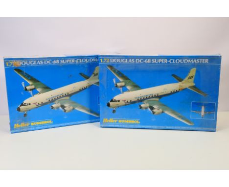 Heller / Humbrol - Two boxed 1985 Heller #80315 Douglas DC-6B Super-Cloudmaster 1:72 scale plastic model kits. Kits are presu