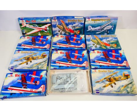 A Model - 11 boxed 1:72 scale plastic model aircraft kits from Amodel. Lot includes#72138 Hawker Fury I/II; #72139 Hawker Fur