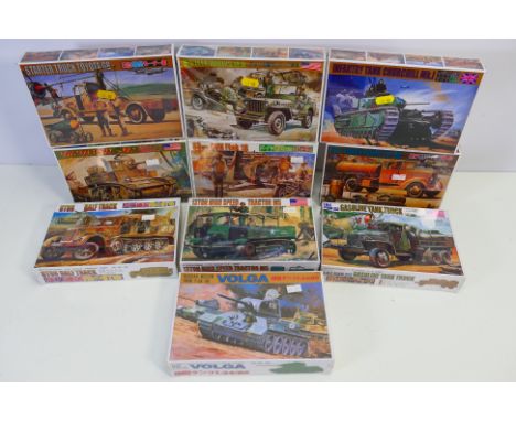 Science Treasury - Ten boxed 1:72 scale military vehicle plastic model kits. Lot includes #10 Starter Truck Toyota GB, #04 Je