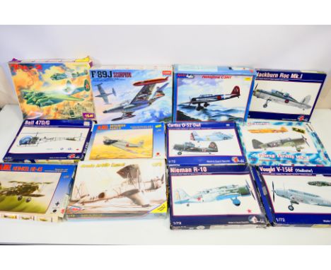 Pavla Models - Academy - MPM - AML - ICM - 12 boxed 1:72 plastic model aircraft kits. Lot includes Academy #1628 F-89J Scorpi