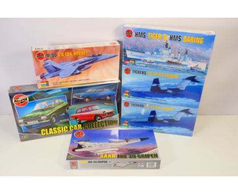 Airfix - Six boxed Airfix plastic model kits in various scales. Lot includes Airfix #07901 'Classic Car Collection' 3 Kit set