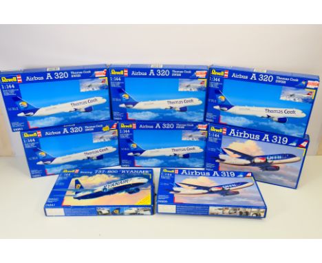 Revell - A fleet of eight boxed 1:144 scale plastic commercial aircraft model kits from Revell. Lot includes Revell 04200 Air