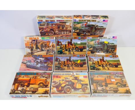 Science Treasury - 11 boxed 1:72 scale military vehicle plastic model kits. 7 x factory sealed & 4 x opened. Includes sealed 