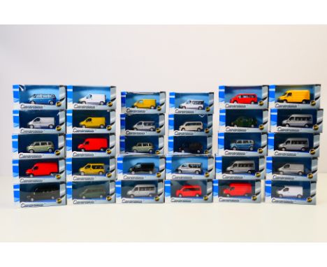 Cararama - A boxed fleet of 30 diecast model 1:72 scale vans from Cararama. Lot includes Ford Transit Minibus; Volkswagen Mic