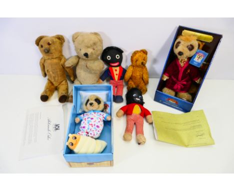 Bears - A group of 3 x old jointed teddy bears, 2 x boxed modern Meerkats and 2 x others. The modern ones appear Mint, the ot