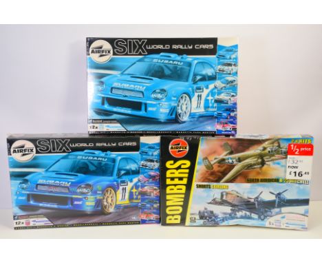Airfix - Three boxed Airfix plastic model sets. Lot consists of Airfix #08659 1:43 Six World Rally Cars (x2); together Airfix