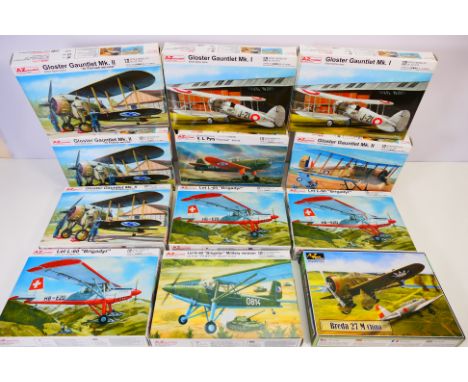AZ Model - 12 boxed 1:72 scale plastic military aircraft model kits. Lot includes #AZ7208 Let L-60 'Brigadyr';#AZ7228V.L.Pyry