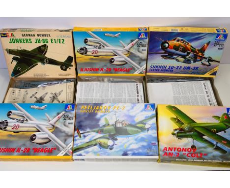 Italeri - Revell - Six 1:72 scale plastic military aircraft model kits. Lot includes Revell 1976 H-2015 Junkers JU-86 E1/E2; 