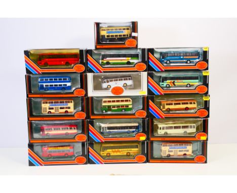 EFE - 16 boxed 1:76 scale diecast model buses from EFE. Lot includes EFE #25703 Daimler Fleetline DMS 'South Yorkshire Transp