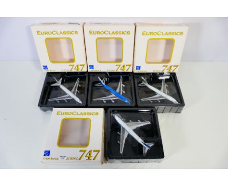 EUROCLASSICS - 4 x 1:400 scale aircraft models of Boeing 747 in the following liveries: Sabena DO-SGA, Aer Lingus EI-ASJ, KLM
