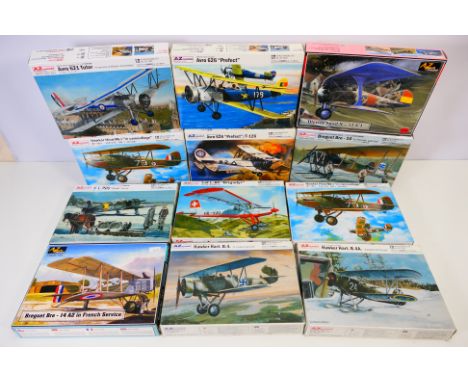 AZ Model - 12 boxed 1:72 scale plastic military aircraft model kits. Lot includes #AZ7208 Let L-60 'Brigadyr'; #AZ7242 Hawker