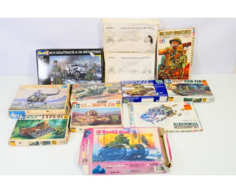 Revell - Fujimi - Airfix - Tamiya - Others 11 boxed plastic military model kits in various scales. Lot includes Revell #03153