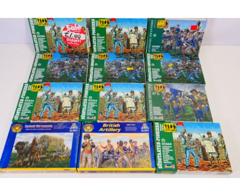 Revell - Italeri - 12 boxed 1:72 scale plastic soldiers. Lot includes Revell #02564 Confederate Pioneers; #02580 Prussian Inf