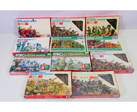 Esci - 11 war themed plastic model kits in 1/72 scale to include: #221 Crimean War - Russian Infantry, #212 Zulu war - Britis