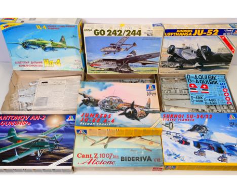 Italeri - Super Model - Zvezda - Seven boxed 1:72 scale plastic military aircraft model kits. Lot includes Italeri #111 Gotha