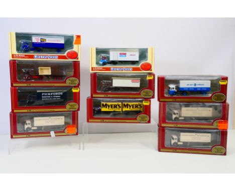 EFE - A fleet of 10 boxed EFE 1:76 scale model trucks. Lot includes EFE #22101 AEC Mercury Ergomatic Articulated Box Van "Exp