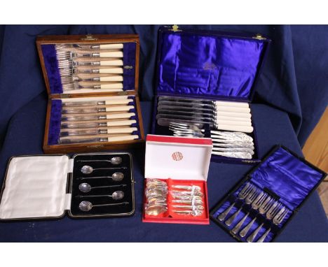 A selection of cased vintage cutlery 