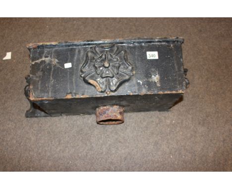 Rectangular cast iron hopper with Yorkshire Rose decoration.