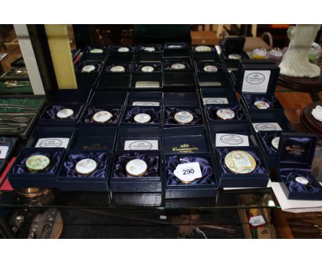 Collection of thirteen Crummles enamel Beatrix Potter boxes.