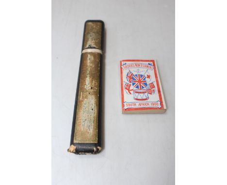 Boer War Soldiers pocket bible, and ordnance calculator slide rule (2).