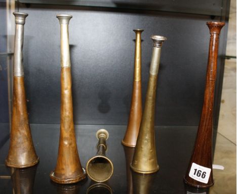 Six assorted hunting horns 