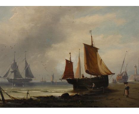 English School (19th Century)Seascape with boats on a beach; Brining in the days catchA pair, oil on panelBoth indistinctly s
