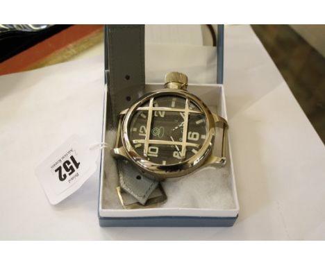 BMO CCCP, a Russian stainless steel wristwatch, manual wind movement, black dial, luminous Arabic numerals and baton markers,