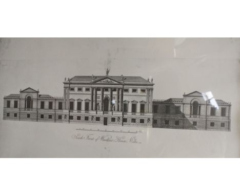 A set of four architectural prints, 'South Front of Wardour House, Wilts', 'Section from South to  North Workshop Manor House