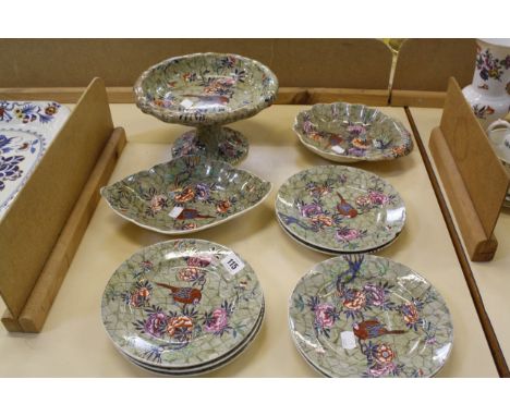 A Spode 'Tumbledown Dick' pattern part service to include seven plates, two dishes and a comport (10) Chips to three plates, 