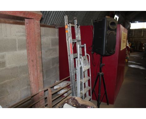 Two metal folding step ladders