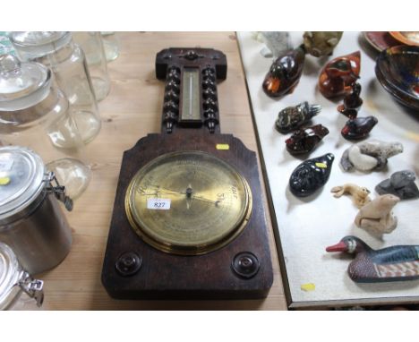 A Frasers of Ipswich oak cased barometer thermometer