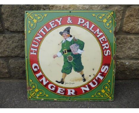 A Huntley & Palmers Ginger Nuts pictorial 'John Ginger' enamel sign, 18 x 18 1/2".