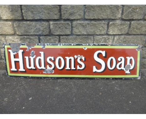 A large Hudson's Soap rectangular enamel sign of unusual colour combination, 16 x 36".