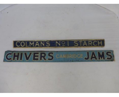 A Chivers Cambridge Jams shelf strip and a Colman's No.1 Starch shelf strip. 