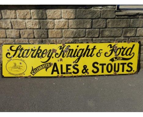 A Starkey, Knight & Ford Celebrated Ales & Stouts rectangular enamel sign by Chromo, 96 x 24".